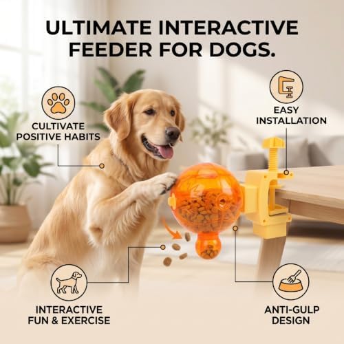 Dog Treat Dispenser, Interactive Feeder Toy, with Adjustable Clamp