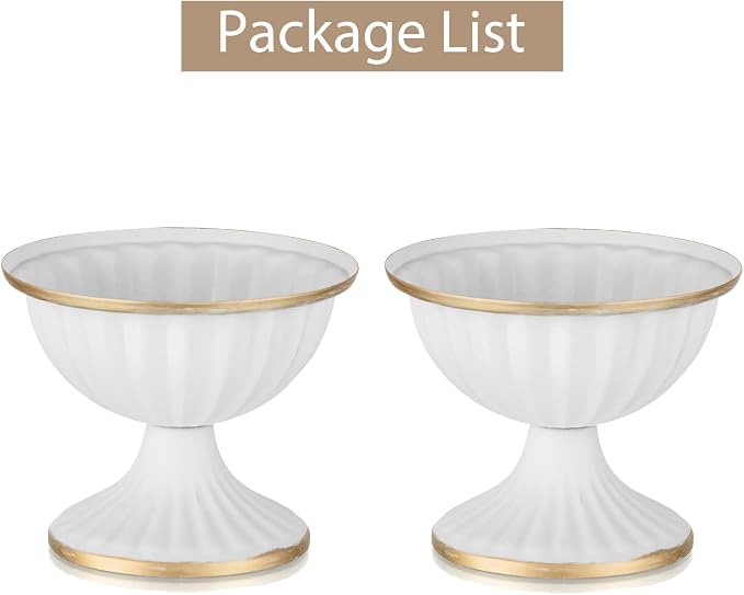 Sziqiqi White Metal Compote Vase, Wedding Centerpiece for Table, 2Pcs | 3.7in Small Flower Arrangement, Mini Pedestal Bowl Urn Vases for Decoration, Home, Wedding, Party, Event, Birthday