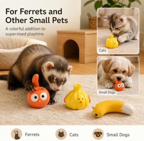 3 Pack Squeaky Latex Ferret Toys for Interactive Enrichment