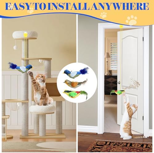Cat Toys Interactive,3 Pcs Kitten Hanging Toys for Indoor Cats,Flying Bird Toy,Door Frame Cat String Toy for Bored Indoor Adult Cats
