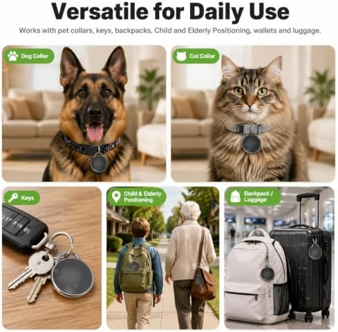 GPS Tracker for Dogs/Cats, Real-Time Tractive GPS Tracker Device | Dog/Cat Tracker Pet Location Tracking with Collar, No Monthly Fee/No SIM Card, Works for iOS Find My, IP68 Waterproof