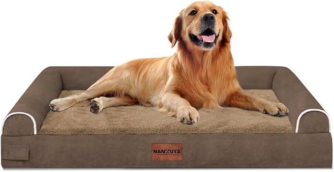 Orthopedic Dog Bed for X-Large Dogs, 40 x 32 Inch, Brown | Egg crate foam for joint support, 3-sided bolster pet sofa, waterproof lining, washable cover, and non-skid base