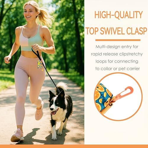 Dog Treat and Poop Bag Holder for Leash, 2 Waterproof Zipper Pouches for Pet Walking Accessories, with Dispenser, Training Clicker and 1 Free Roll (Fruit Orange)
