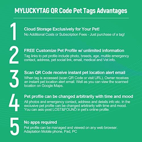 MYLUCKYTAG QR Code Pet ID | Personalized Dog & Cat Collar Tag | Online Profile with Instant Scanned Location Alert Email