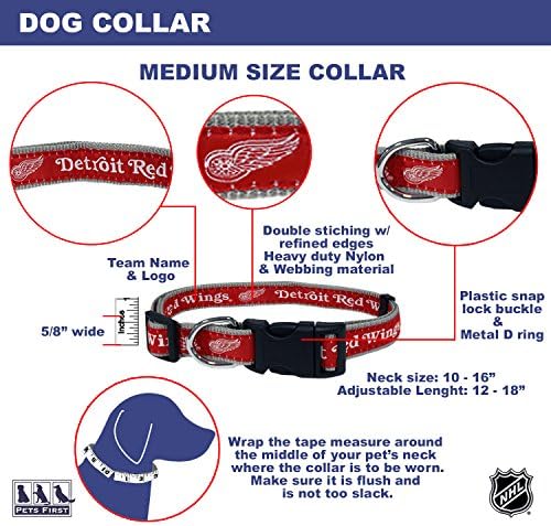 NHL Detroit RED Wings Collar for Dogs & Cats, Medium. - Adjustable, Cute & Stylish! The Ultimate Hockey Fan Collar!