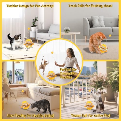 Interactive Cat Toys for Indoor Cats Tumbler Toy with Tracking Balls Slow Food Dispenser Feeding Pet, Fun & Engaging Cat Toys Exercise, Durable & Safe