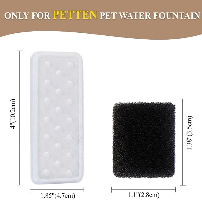 PETTEN Cat Water Fountain Filters,12 Pet Fountain Filter:6 Carbon Filters & 6 Sponges Filters Set for 80oz/2.4L Ultra-Quiet Pet Water Fountain for Cats/Small Dog
