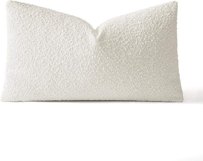 MIULEE Textured Boucle Lumbar Pillow Cover for Bed 12x20 White | Pack of 1 Textured Neutral Couch Throw Pillow Cover, Accent Solid Pillowcase, Sofa Living Room Home Decor