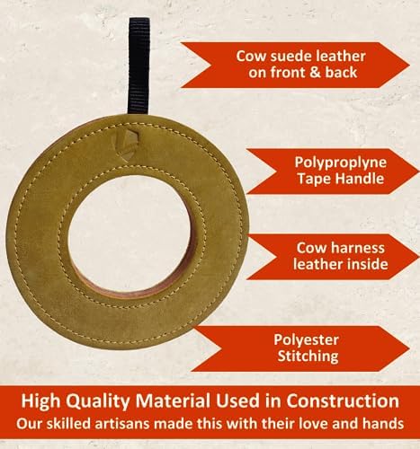 Leather Dog Toys for Small Puppies, Genuine Leather Chew Toys, Safe Puppy Toys, Durable Dog Chews for Teething, Interactive Play, Training, and Healthy Chewing (Ring)