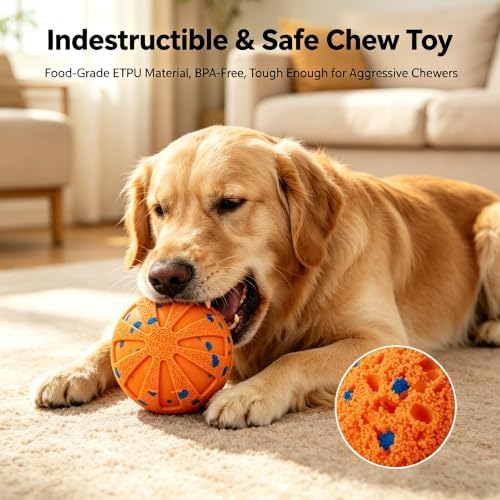 Smart Interactive Dog Toy Wicked Ball Automatic Moving Bouncing Rotating Active Rolling Ball 3 Modes Chew Resistant E-TPU Dog Ball IPX7 Waterproof Electric Puppy Toy for Small Medium Large Dogs Orange