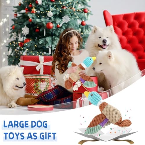 Duck Dog Toys for Aggressive Chewers, Squeaky Crinkle Plush Puppy Chew Toy with Rope Legs for Small Medium Large Dogs, Stuffed Duck Dog Toy for Teething, Tug