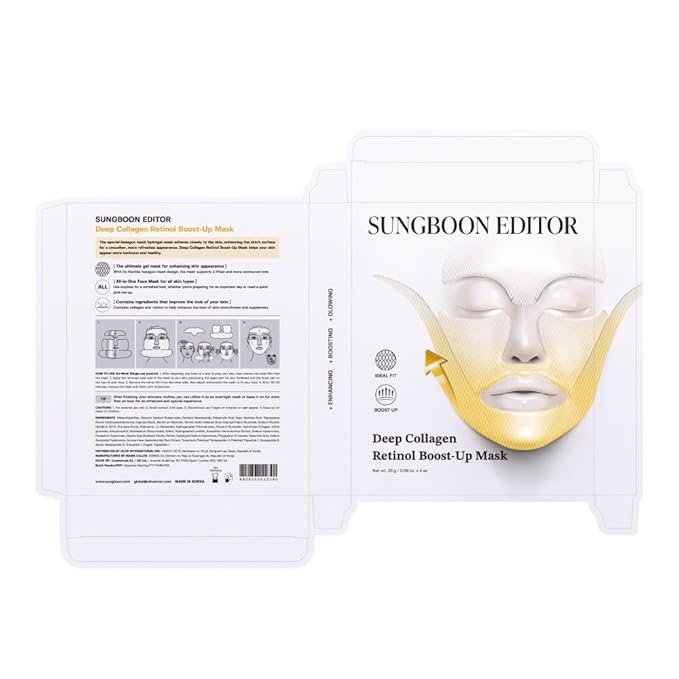 SUNGBOON EDITOR Deep Collagen Retinol Tension Boost Up Mask | Retinol & Volufiline | Firm-Looking, Smooth Appearance Care Mask | Face & Neck Care | Korean Skincare, 25g x 4ea