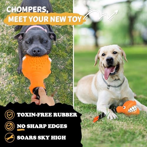 Pufferfish Shape Rubber Dog Toy with Detachable Squeaky Tennis Ball & Rope, Interactive Durable Chew Toys for Dogs, Safe Non-Toxic Material, Clean Teeth Design (Orange)