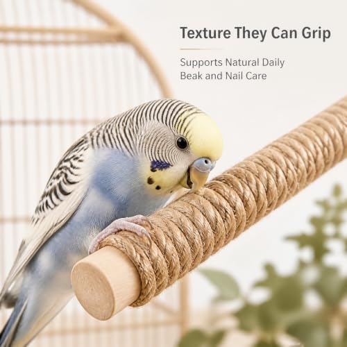 Natural Wood Bird Swing Toy with Hemp Rope Perch for Small Parrots