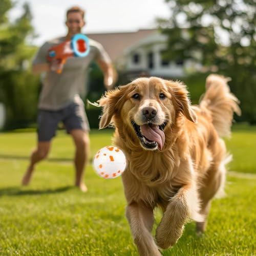 ALL FOR PAWS Dog Ball Launcher, Dog Ball Blaster with 3 ETPU Balls, Interactive Thrower for Medium to Large Dogs, Play Fetch Toy for Dogs for Outdoor Exercise