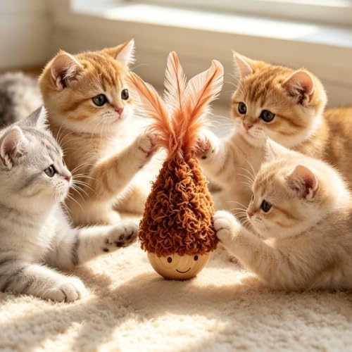 2Pcs Cat Self-Righting Wobble Toy, Interactive Feather Tumbler