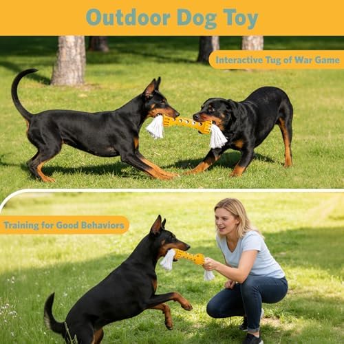 Indestructible Dog Toys for Aggressive Chewers, Rubber Rope Dog Chew Toys for Teething for Medium/Large Dogs, Interactive Dog Toys to Keep Them Busy Outdoors, Cream Flavor, Yellow/White