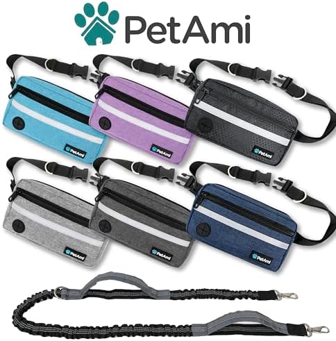 PetAmi Hands Free Dog Leash Waist Belt Bag Fanny Pack, Double, Dark Grey