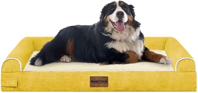 Orthopedic Dog Bed for Jumbo Dogs, 53 x 42 Inch, Ginger | Egg crate foam for joint support, 3-sided bolster pet sofa, waterproof lining, washable cover, and non-skid base