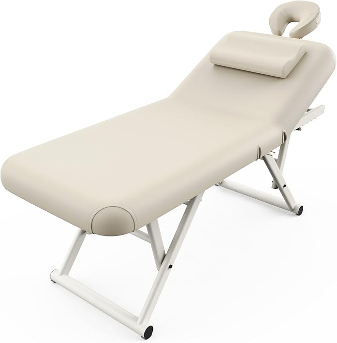 Electric Stationary Massage Table - Adjustable Massage Table with Manual Adjustable Backrest & Height, Treatment Tables with Electric Foot Lift, C-Shaped Pillow, Metal X-Frame, PU Leather for Beauty