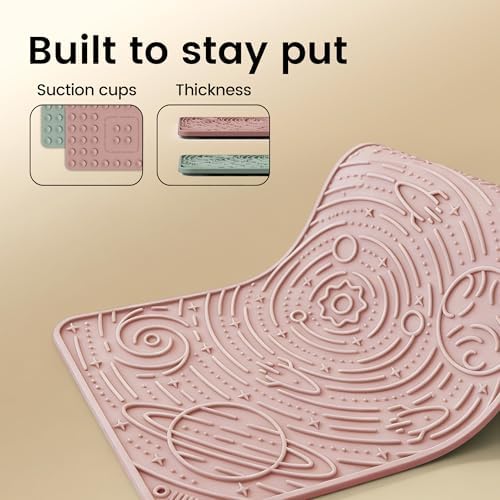 OHMO Lick Mat for Dogs&Cats, Space Pattern, 6×10", 2pcs, Sage Green&Coral