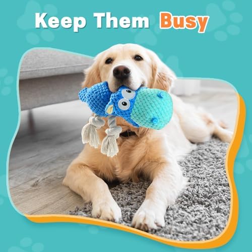 TOOPTATE Hippo Squeaky Dog Toy, Blue, Large