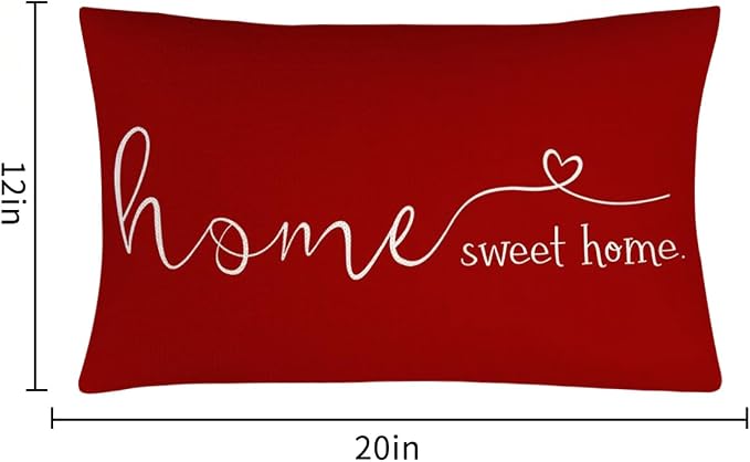 Home Sweet Home Quotes Farmhouse Pillow Covers, 12x20 Inch, Decorative Throw Pillow Case, Housewarming Gift, Red
