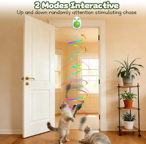 Interactive Cat Toys for Indoor Cats,Electric Flying Bird & Mouse Wand Teaser, Automatic Hanging Door Frame Chase/Hunt/Exercise Stimulate Feather Cat Toy for Bored Indoor Adult & Kitten (Green)