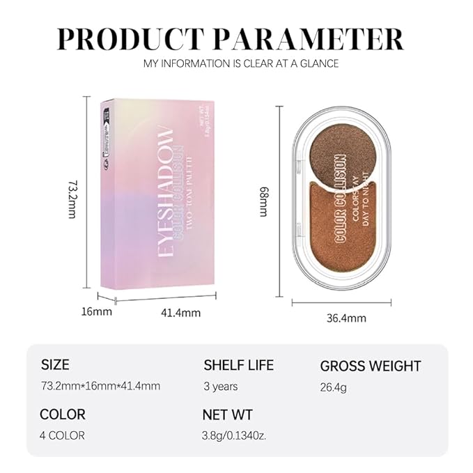 Dual-Color Pearl Eyeshadow Palette β High Pigment Shimmer Eyeshadow Duo,Brown & Brownish Red Shimmer Eye shadow , Silky Blendable Texture, Waterproof Long-Lasting Eye Makeup for Daily & Glam Looks 03#