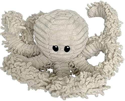 petlou Durable Natural Nubby Plush Dog Toys with Squeaker and Crinkle Paper in Multi-Size (Natural Octopus -M, 14 Inch)
