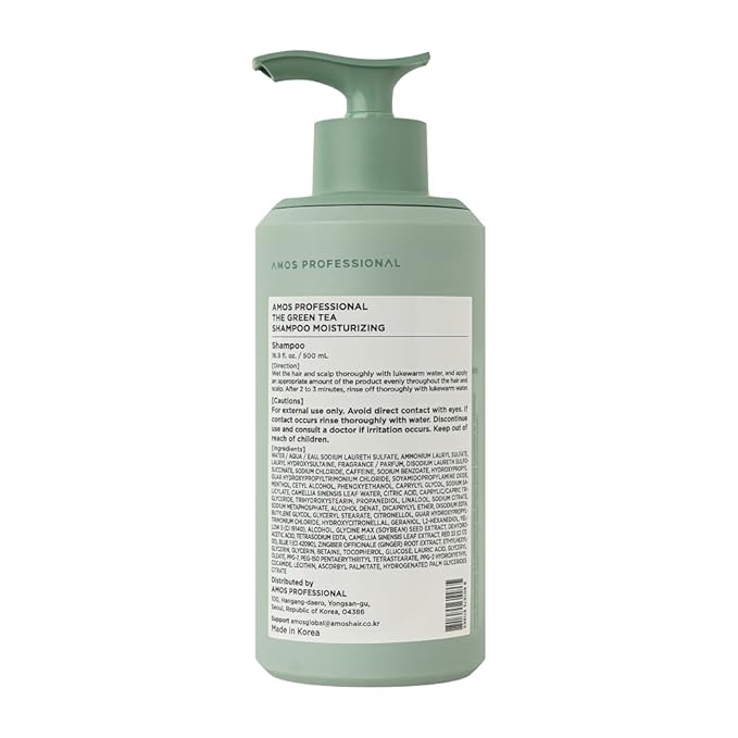 AMOS PROFESSIONAL The Green Tea Shampoo Moisturizing for Thinning Hair, Korean Shampoo for Dry Scalp l Flaky & Itchy Scalp, Strengthening Hair, All Hair Types, 16.9 fl. oz.