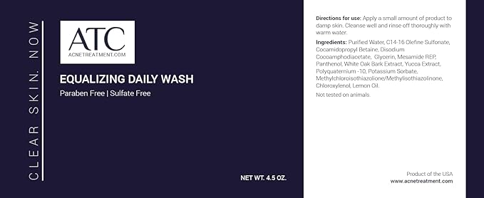 Equalizing Daily Body Wash - Sulfate and Paraben Free Foaming Cleanser for All Skin Types and Grades of Acne
