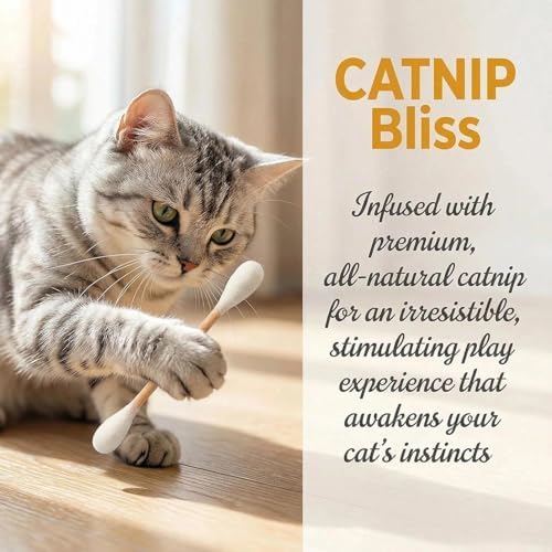 Cotton Swabs Cat with Catnip, 6 Pk Giant Kitten Chew Sticks,Interactive Kitty Kick Sticks for Cat Lovers Gift - Sturdy Teething Chew Toy (Beige)