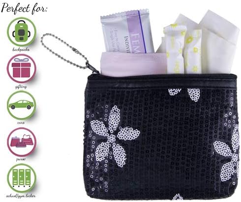 Period Starter Kit - Fashionable and Organic Menstrual Period Survival Kit - When Aunt Flo Makes a Surprise Visit! (Your First Choice to-Go!) (Black)