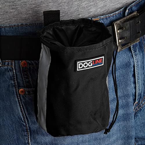 Dogline Dog Treat Pouch: Puppy Training Bag, Pet Kibbles and Snacks Holder, Litter Waste Bags Dispenser with Adjustable Drawstring Closure, Large Capacity with Mesh Pocket, Strong Nylon Material