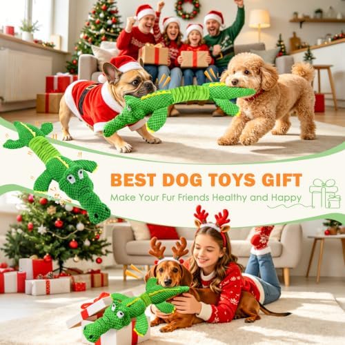WOWBALA Crocodile Squeaky Dog Toys for Moderate Chewers, Toss & Fetch Play
