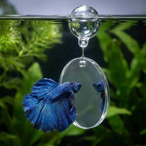 Betta Fish Toys Set - Floating Betta Mirror with Ball & 2 Training Ring Hoop, Interactive Enrichment Toys for Fish Tank Accessories, Agility Exercise Kit to Reduce Boredom