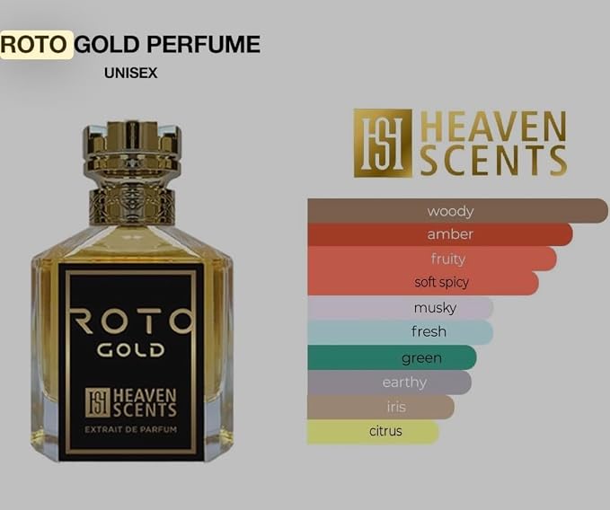 Heaven Scents Roto Gold Extrait de Parfum, Unisex Fragrance, Woody Amber Fruity Soft Spicy Notes