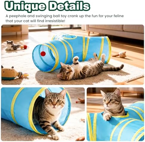 Love's cabin Cat Tunnel for Indoor Cats, 3-Way Collapsible Play Tunnel