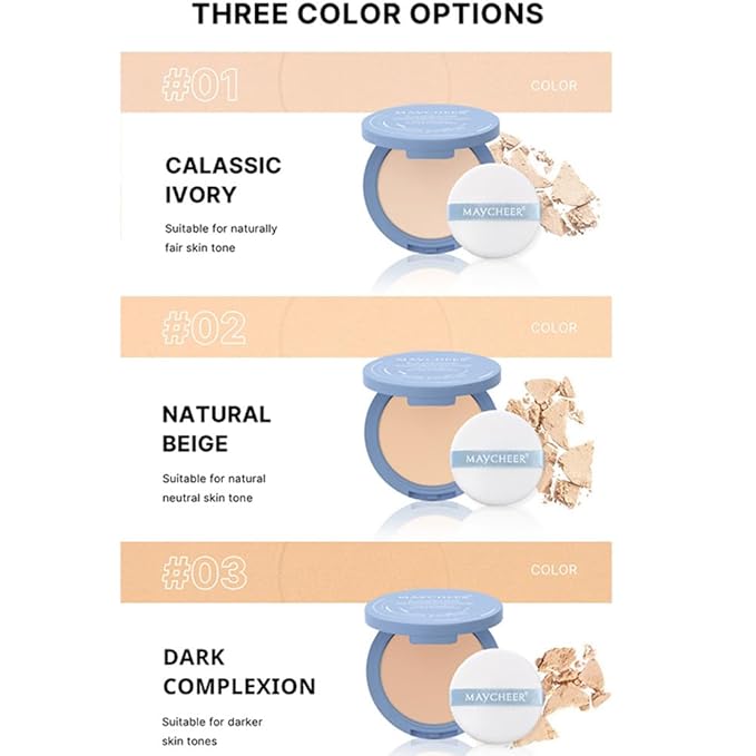 LAMUSELAND Pressed Powder Compact, Oil Control Brighten Skin Color Face Powder, Whitening Highlighting Face Makeup Tools for Women Girls (JG02)