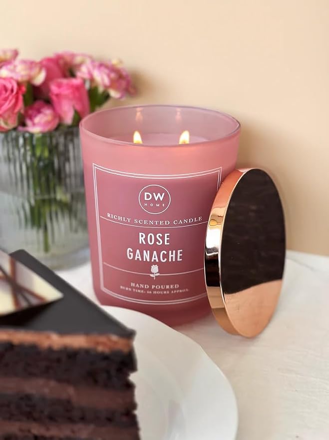 DW Home Rose Ganache Scented Candle for Home, 15 oz, Large Double Wick Candle Jar, Up to 56H Burn Time, Luxury Scented Candle for Relaxation, Gifting, Home Décor