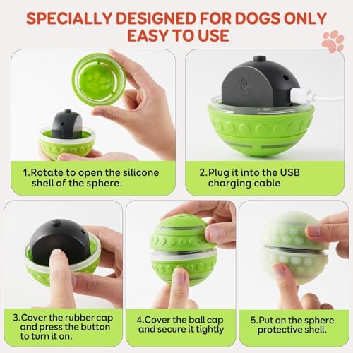 Interactive Dog Toys for Small & Medium Dogs, Pet Toys with Rechargeable & Waterproof, Automatic Rolling Dog Balls with Silicone Cover