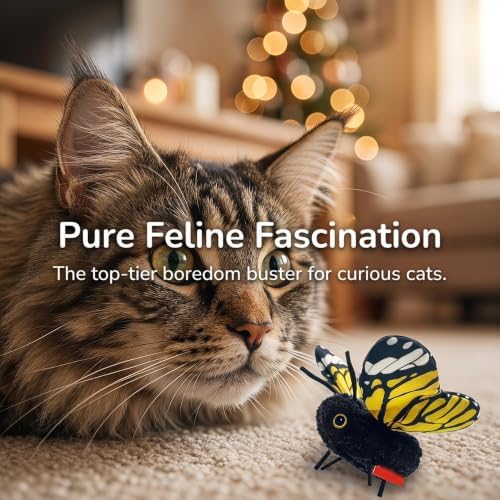 Smart Sensing Flapping Butterfly Cat Toys Interactive, Rechargeable Motion-Activated Butterfly with Realistic Flapping Wings, Electric Hanging, Indoor Cat Enrichment Toy, Soft Plush for Solo Play,A