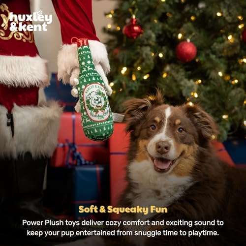 Huxley & Kent for Dogs | Holiday Cheer Beer (Large) | Holiday Christmas Power Plush Dog Toy with Squeaker | Funny Dog Gift | Fun, Durable, and Safe | H&K Squeaky Dog Toys
