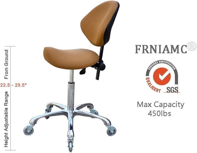 Adjustable Saddle Stool Chairs with Back Support Ergonomic for Medical Clinic Studio Salon Office and Home (Camel)