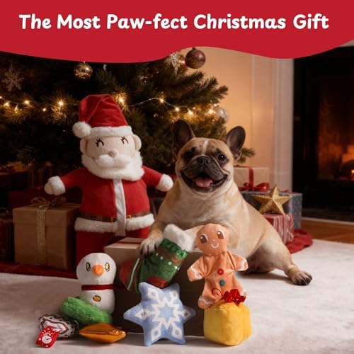 Nocciola Hide and Seek Christmas Santa Dog Toys: 9 Packs Vacation Gifts Funny Plush Stuffed Squeaky Crinkle Durable Chew Toys for Small Medium Large Breed, Dog Stocking Stuffers
