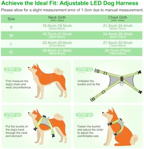 Visinite LED Dog Harness, USB Rechargeable Light Up Dog Vest, 2 Illuminate Modes Glow in The Dark Dog Harness, Adjustable Lighted Pet Harness Light for Night Walking Safety (Green, S)