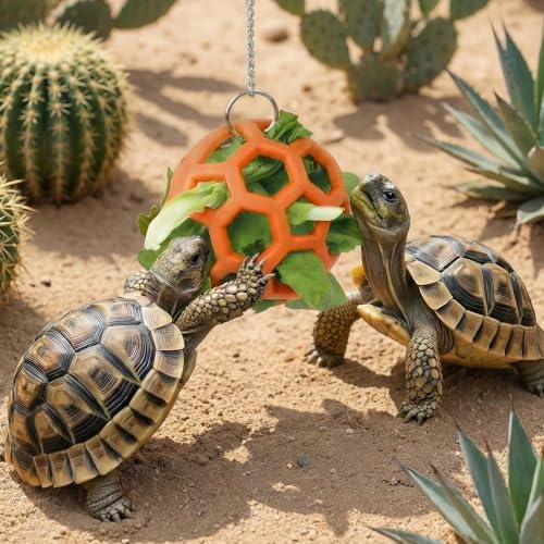 Turtle Feeder Ball -Turtles Feeding Toy with Hanging Chain Interactive Reptile Toy for Aquatic and Tortoises Ball Red Eared Slider Turtles Toys Aquarium Decorations Tortoise Treat Habitat Accessories