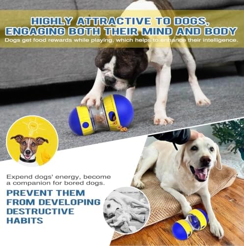 Dog Puzzle Toy Adjustable Treat Dispensing Ball Food Dispenser Tough Slow Feeder Puppy Enrichment Training Toy Pet Interactive Chase Toys for Small Medium Large Dogs