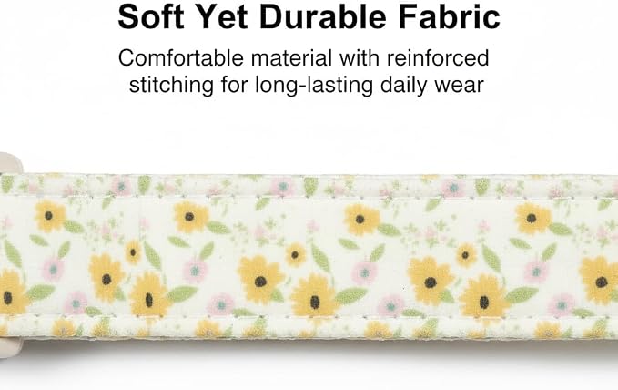 Dog Collar, Unique Floral Dog Collar Girl, Spring Summer Design Pet Collar with Cute Charm, Quick Release Buckle and Durable Fabric, Suitable for Small, Medium and Large Dogs